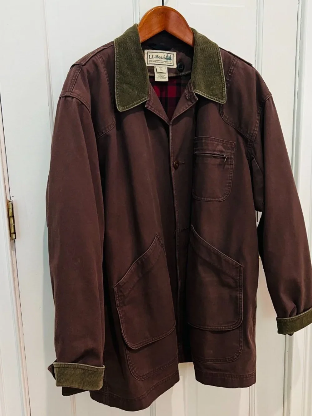 VTG LL Bean Chore Barn Field Coat Mens Size XL Canvas Corduroy Collar
